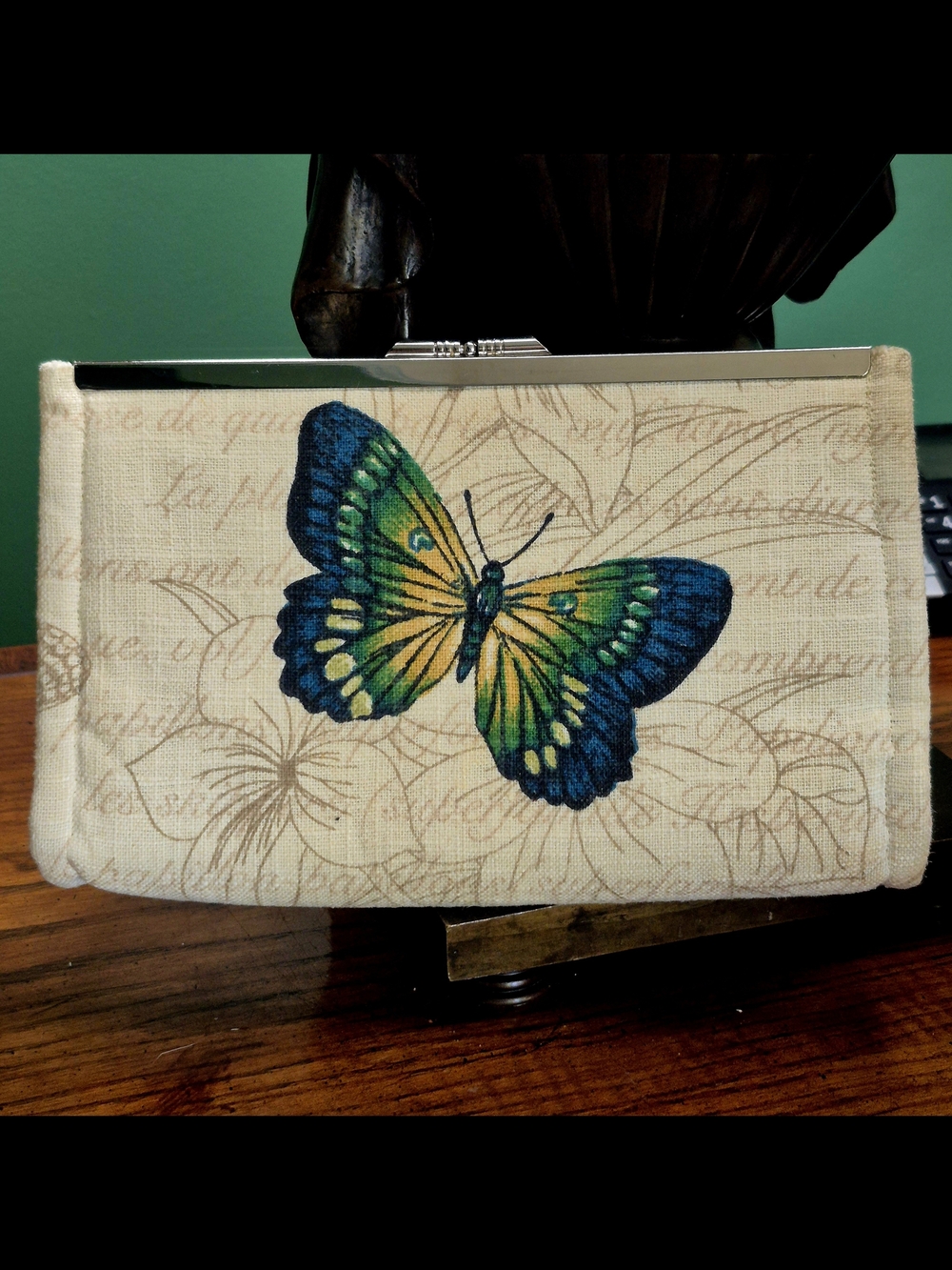 Vintage Tem Butterfly Teal Satin Clutch